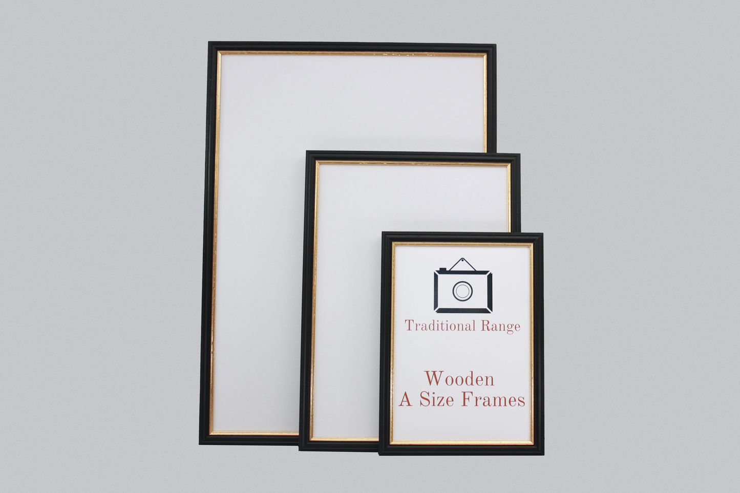 Black with a gold trim - A-Size Frames - Traditional Style - A1, A2, A3, A4 Size Wooden Poster Frame - PhotoFramesandMore - Wooden Picture Frames