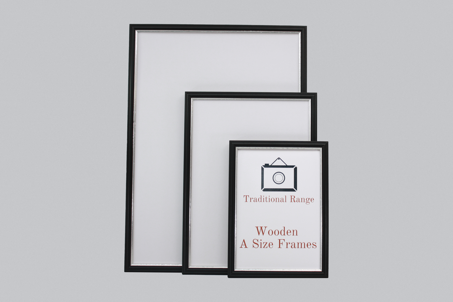 Black with a silver trim - A-Size Frames - Traditional Style - A1, A2, A3, A4 Size Wooden Poster Frame - PhotoFramesandMore - Wooden Picture Frames