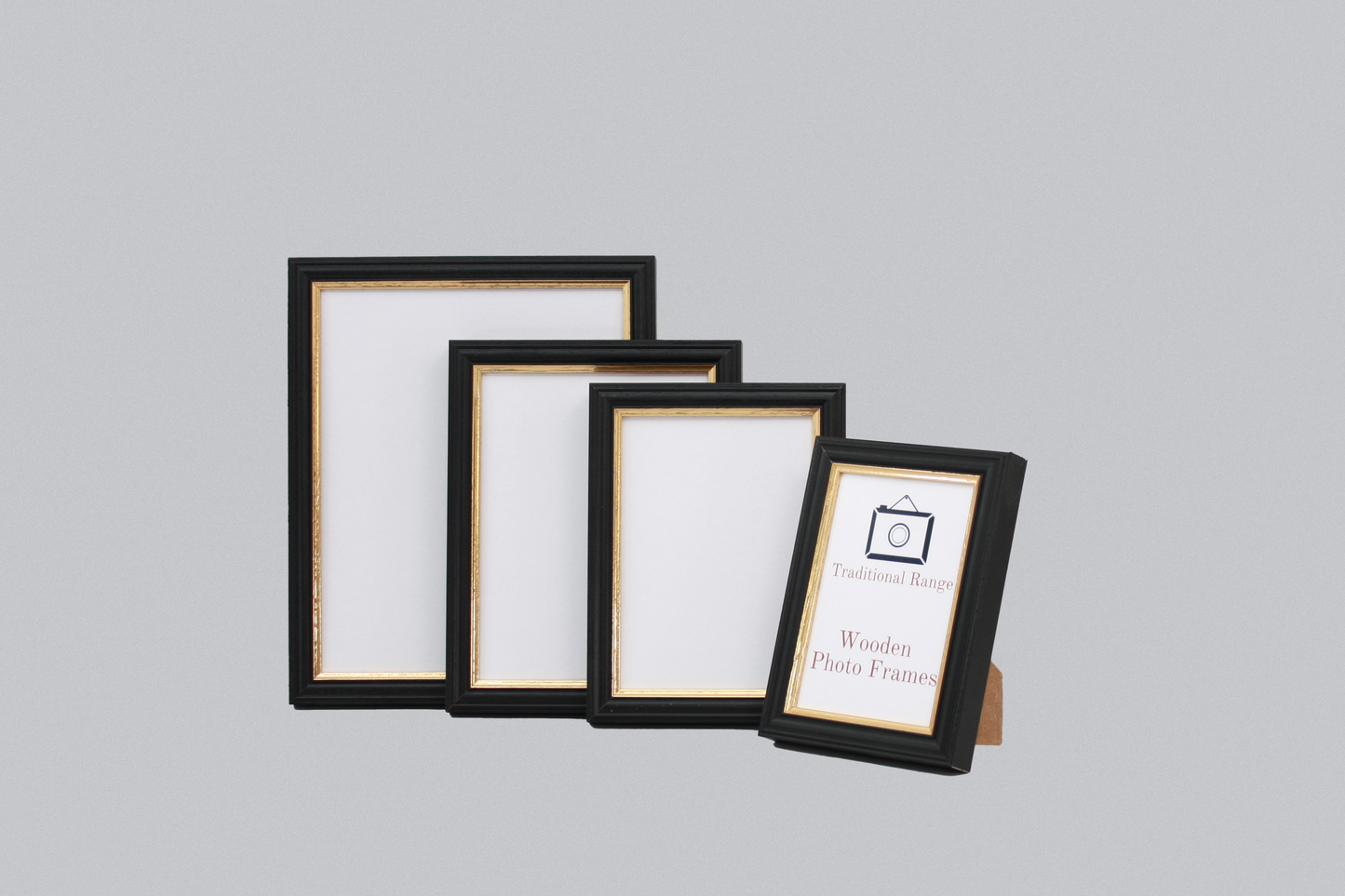 Black with Gold Trim - Traditional Style Wooden Photo Frames - Stand or Hang. - PhotoFramesandMore - Wooden Picture Frames
