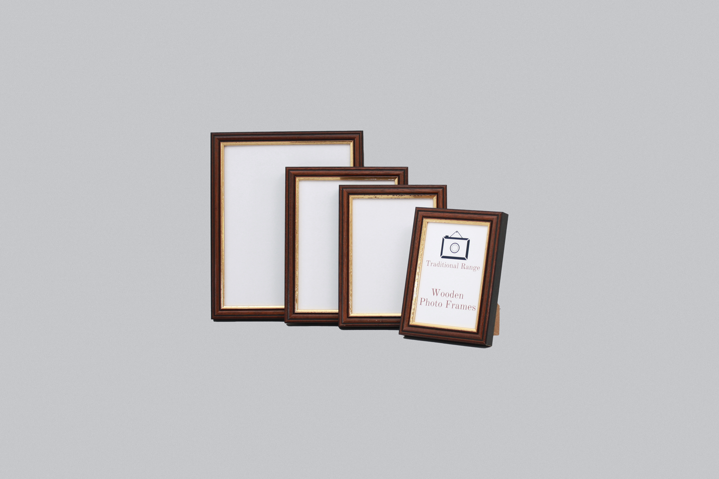 Mahogany with Gold Trim - Traditional Style Wooden Photo Frames - Stand or Hang. - PhotoFramesandMore - Wooden Picture Frames