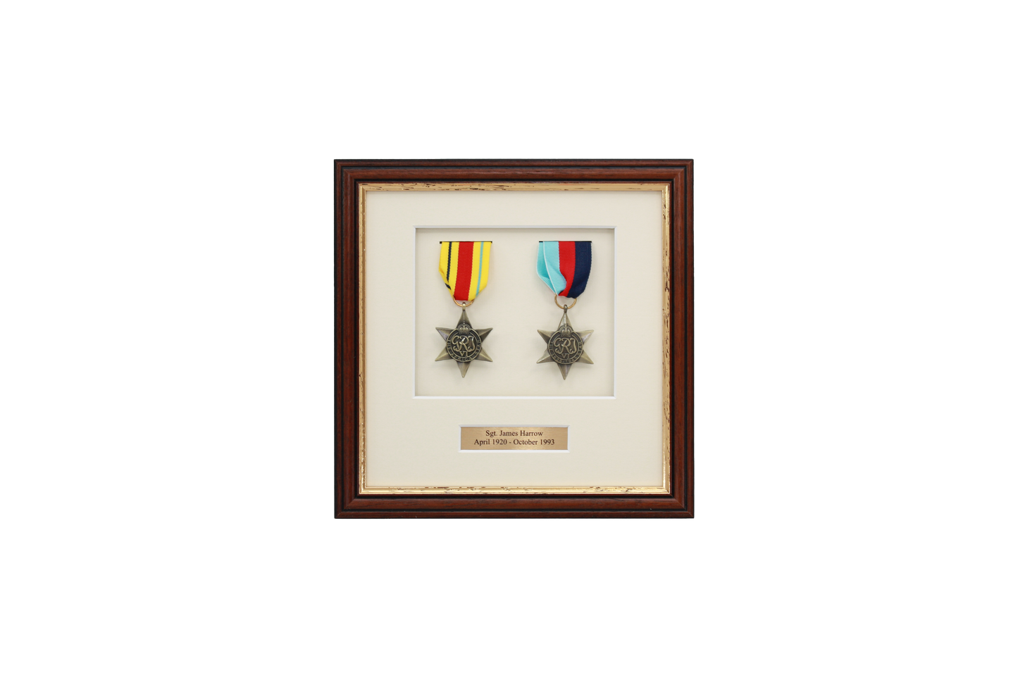 Personalised Military Medal display Frame for Two Medals. Traditional Range. - PhotoFramesandMore - Wooden Picture Frames