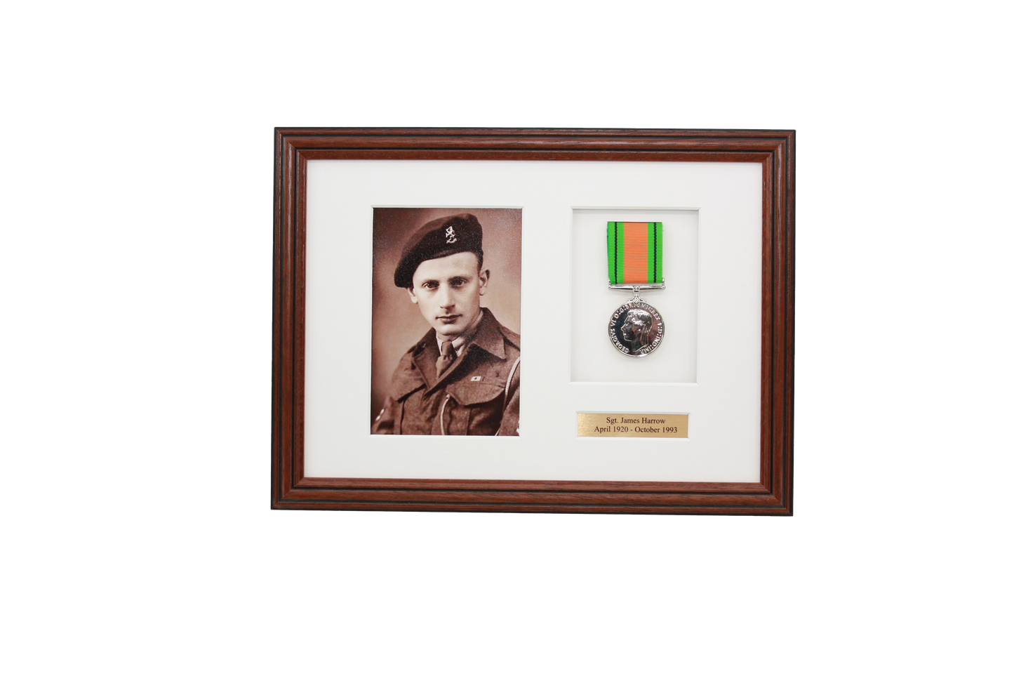 Personalised Military Medal display Frame for One Medal and a 6x4" Photograph. Traditional Range. - PhotoFramesandMore - Wooden Picture Frames