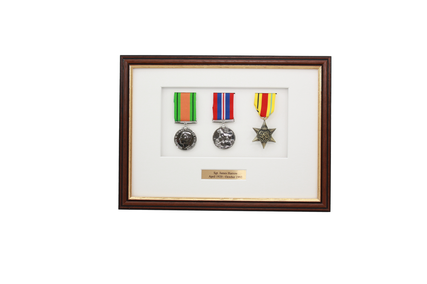 Personalised Military Medal display Frame for Three Medals. Traditional Range. - PhotoFramesandMore - Wooden Picture Frames