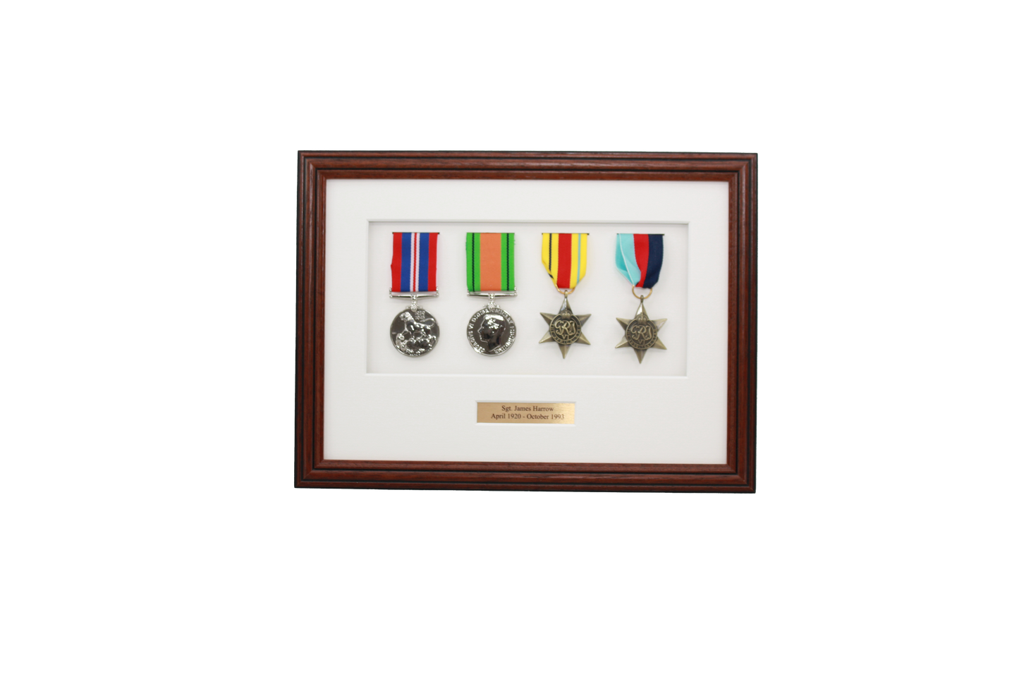 Personalised Military Medal display Frame for Four Medals. Traditional Range. - PhotoFramesandMore - Wooden Picture Frames