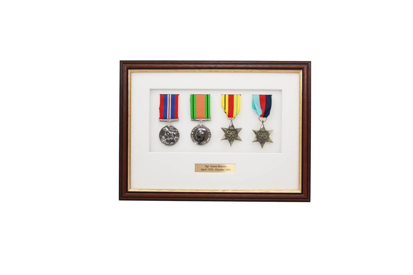 Personalised Military Medal display Frame for Four Medals. Traditional Range. - PhotoFramesandMore - Wooden Picture Frames