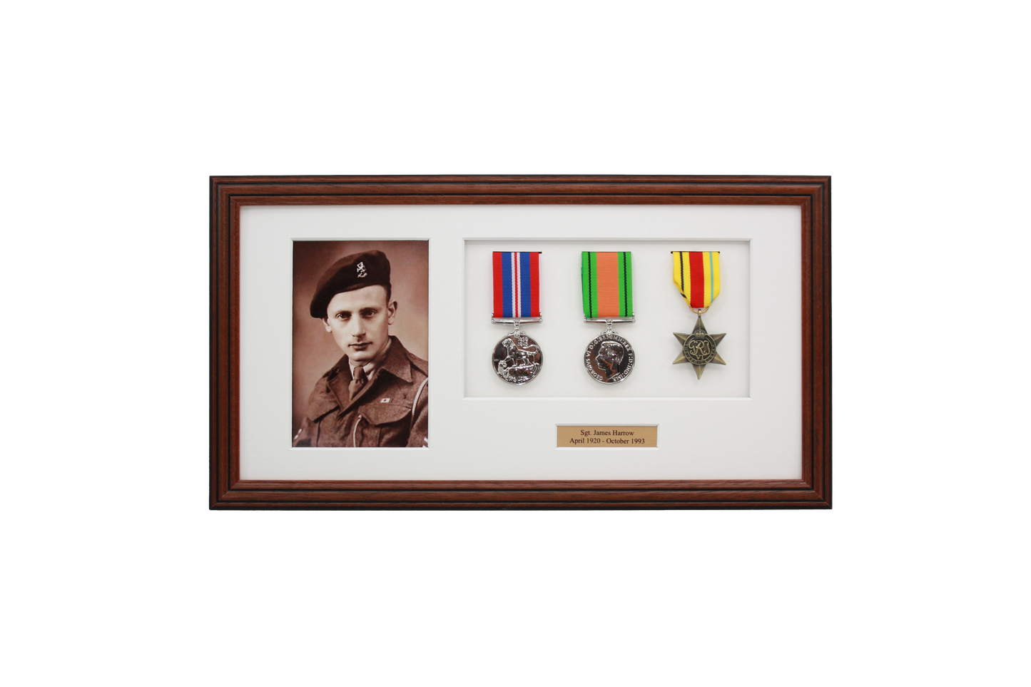 Personalised Military Medal display Frame for Three Medals and a 6x4" Photograph. Traditional Range. - PhotoFramesandMore - Wooden Picture Frames