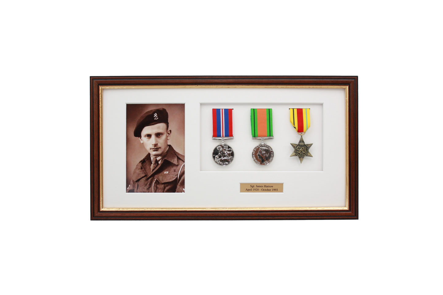 Personalised Military Medal display Frame for Three Medals and a 6x4" Photograph. Traditional Range. - PhotoFramesandMore - Wooden Picture Frames