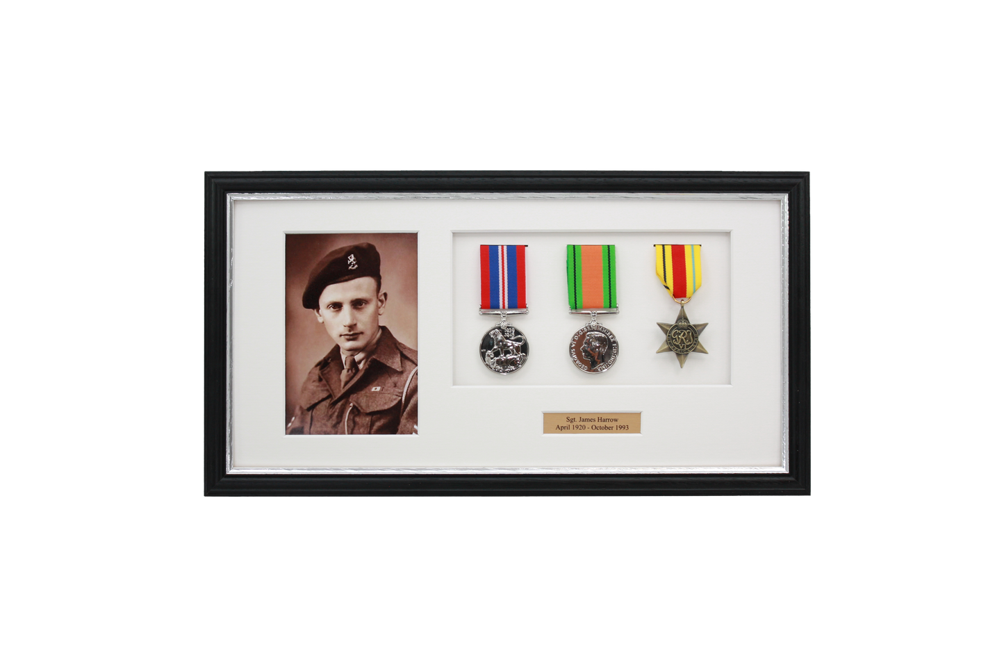 Personalised Military Medal display Frame for Three Medals and a 6x4" Photograph. Traditional Range. - PhotoFramesandMore - Wooden Picture Frames