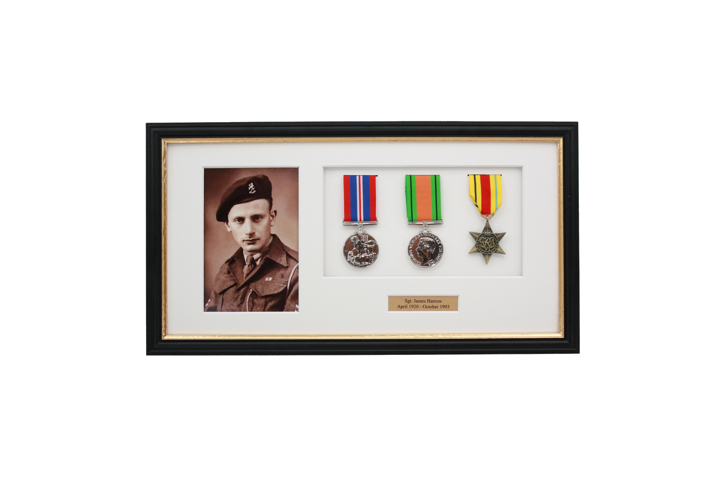 Personalised Military Medal display Frame for Three Medals and a 6x4" Photograph. Traditional Range. - PhotoFramesandMore - Wooden Picture Frames