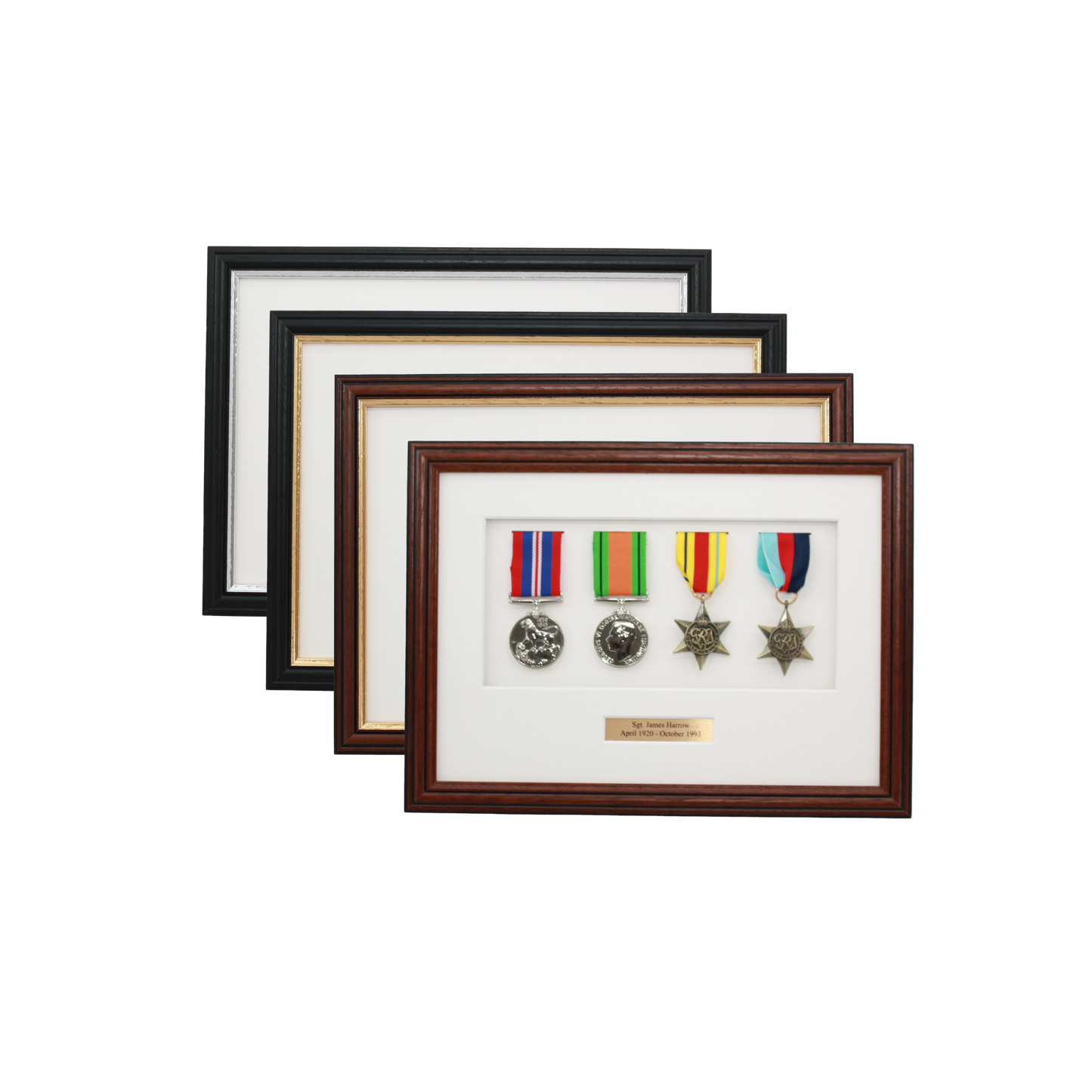 Personalised Military Medal display Frame for Four Medals. Traditional Range. - PhotoFramesandMore - Wooden Picture Frames