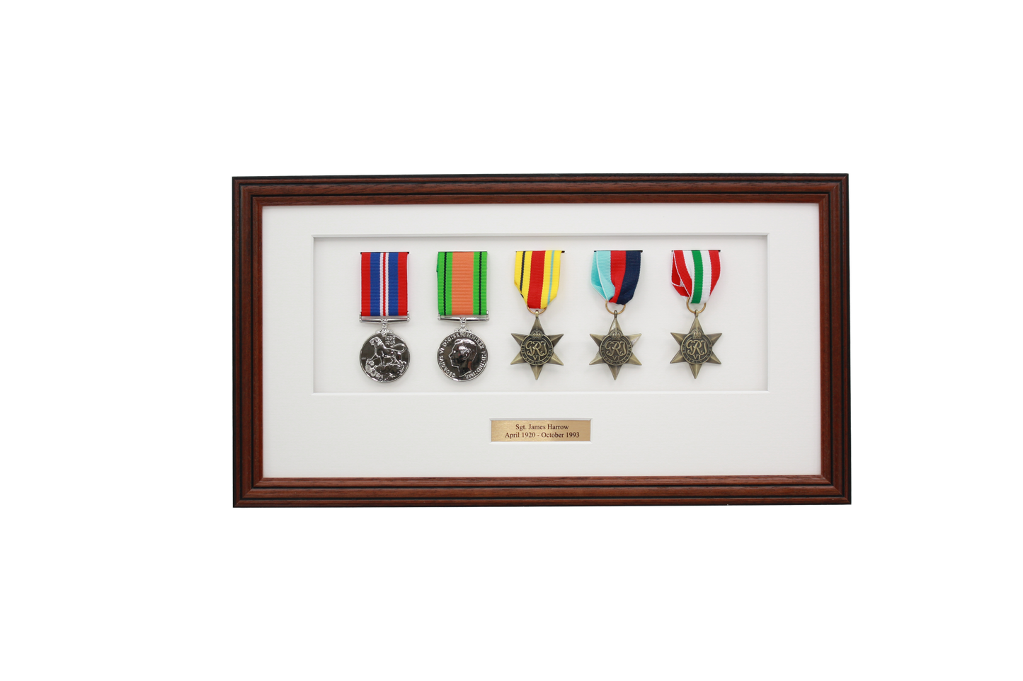Personalised Military Medal display Frame for Five Medals. Traditional Range. - PhotoFramesandMore - Wooden Picture Frames