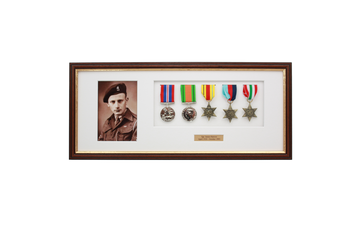 Personalised Military Medal display Frame for Five Medals and one 6x4" Photograph. Traditional Range. - PhotoFramesandMore - Wooden Picture Frames
