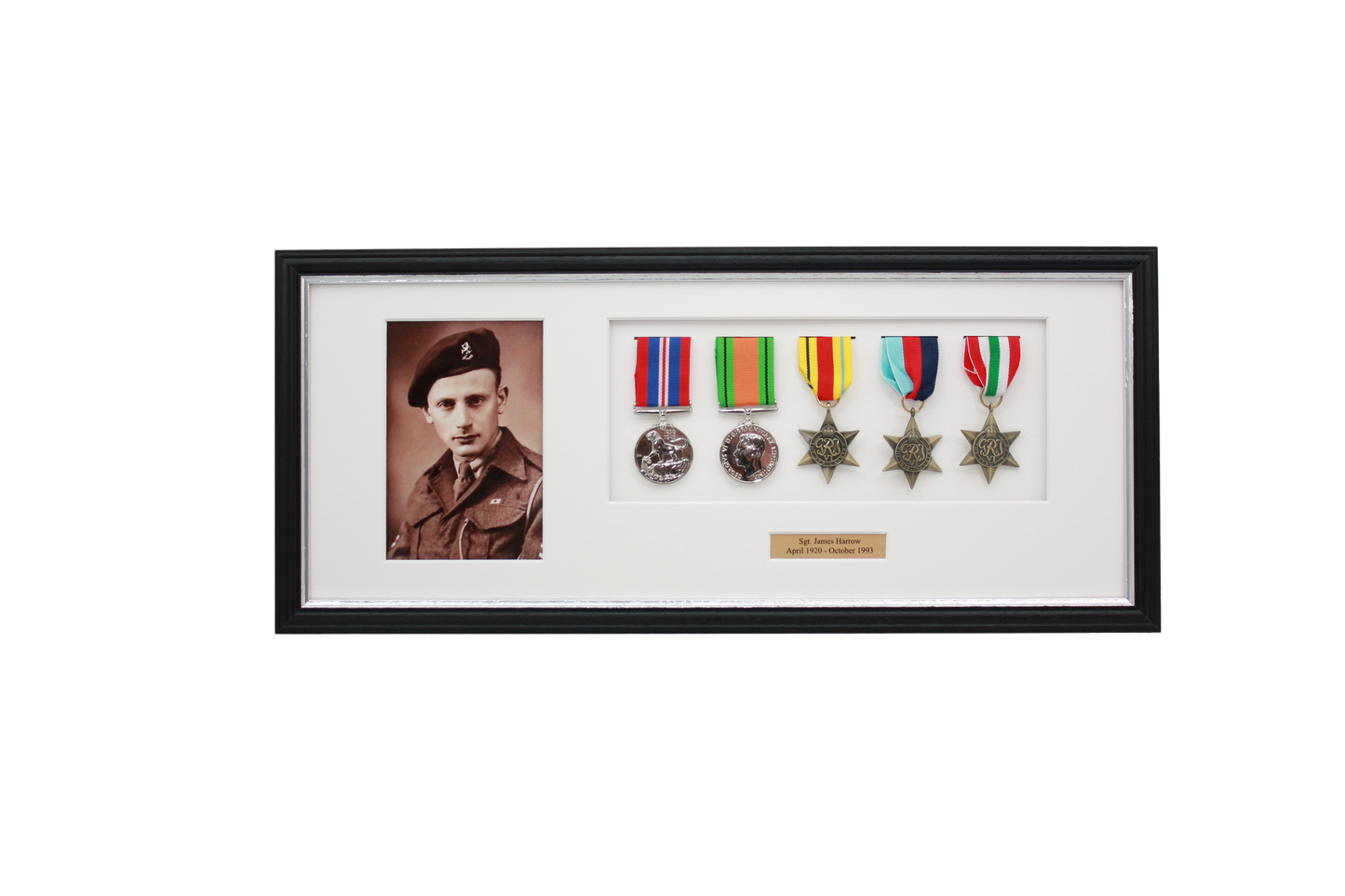 Personalised Military Medal display Frame for Five Medals and one 6x4" Photograph. Traditional Range. - PhotoFramesandMore - Wooden Picture Frames