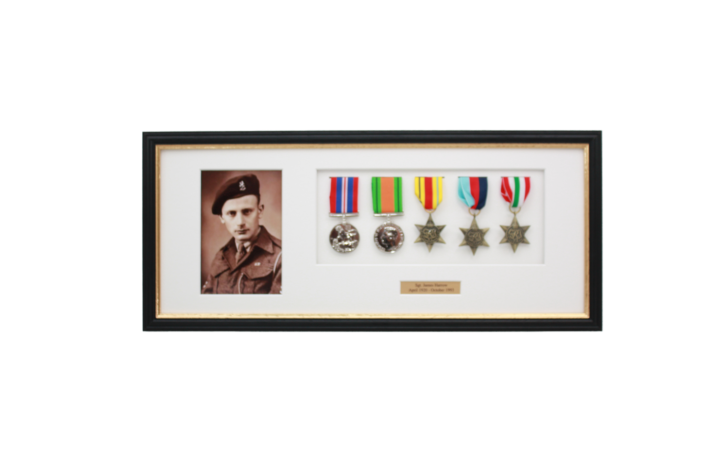 Personalised Military Medal display Frame for Five Medals and one 6x4" Photograph. Traditional Range. - PhotoFramesandMore - Wooden Picture Frames