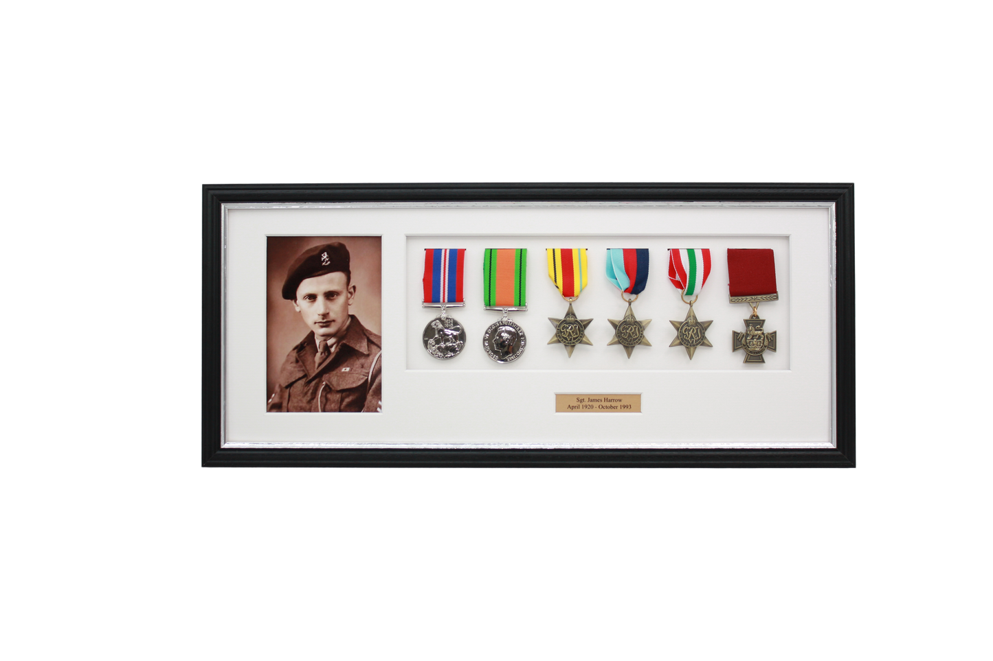 Personalised Military Medal display Frame for Six Medals and one 6x4" Photograph. Traditional Range - PhotoFramesandMore - Wooden Picture Frames