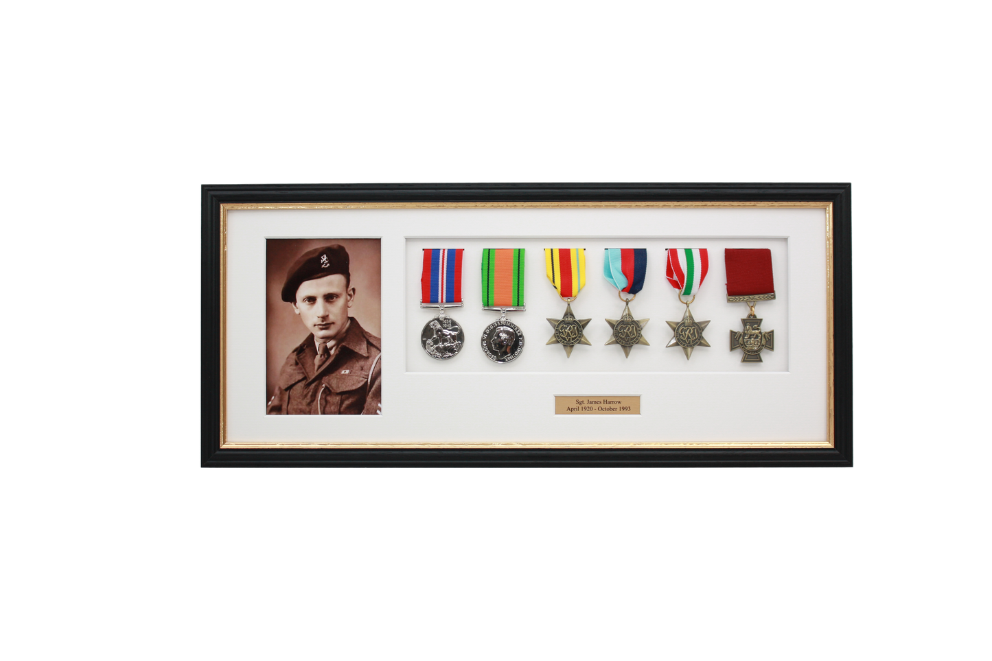 Personalised Military Medal display Frame for Six Medals and one 6x4" Photograph. Traditional Range - PhotoFramesandMore - Wooden Picture Frames