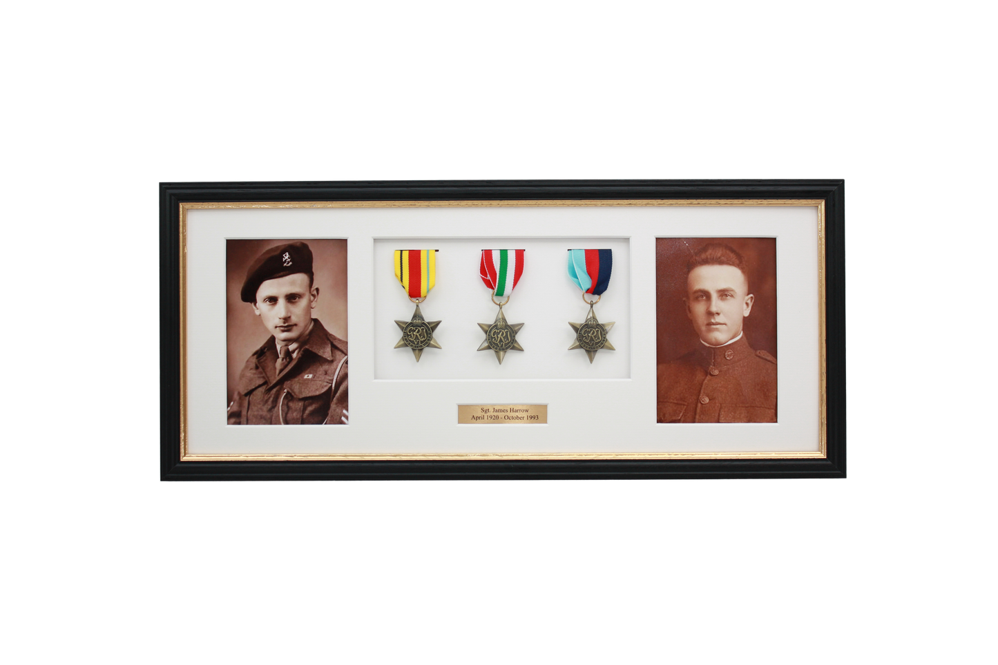 Personalised Military Medal display Frame for Three Medals and two 6x4" Photographs. Traditional Range. - PhotoFramesandMore - Wooden Picture Frames