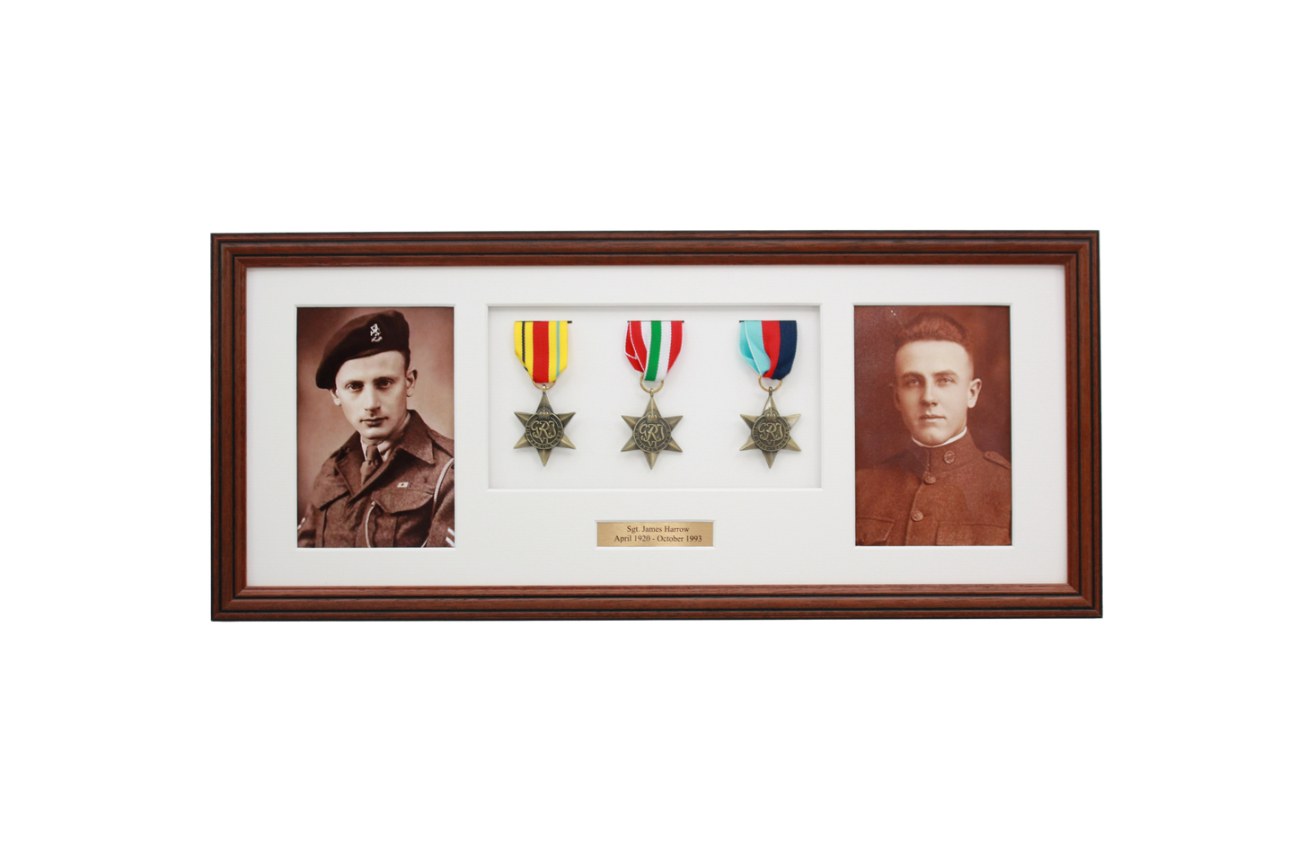 Personalised Military Medal display Frame for Three Medals and two 6x4" Photographs. Traditional Range. - PhotoFramesandMore - Wooden Picture Frames