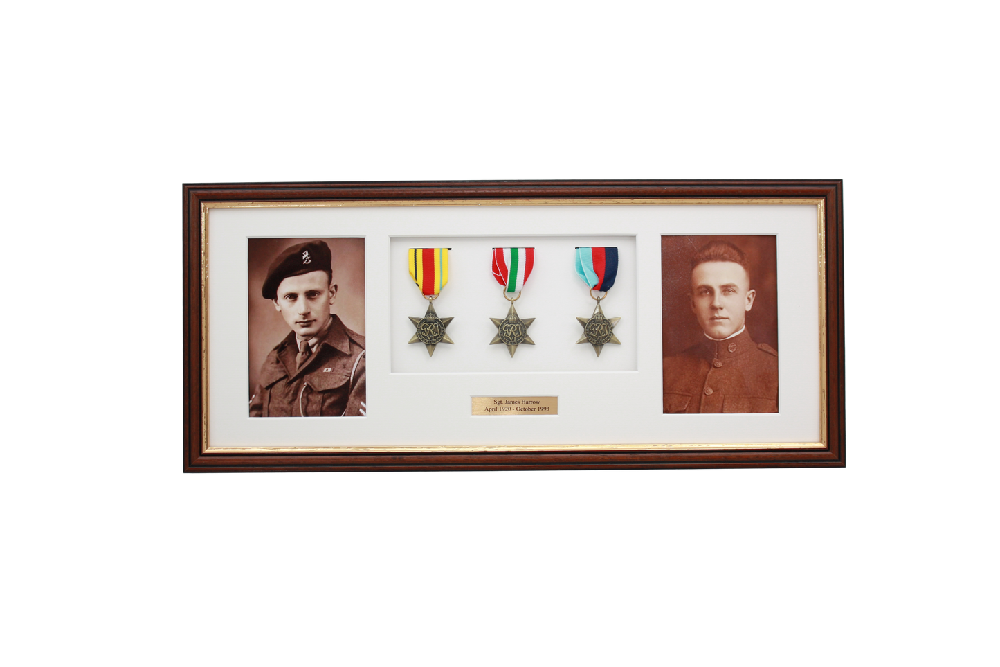 Personalised Military Medal display Frame for Three Medals and two 6x4" Photographs. Traditional Range. - PhotoFramesandMore - Wooden Picture Frames