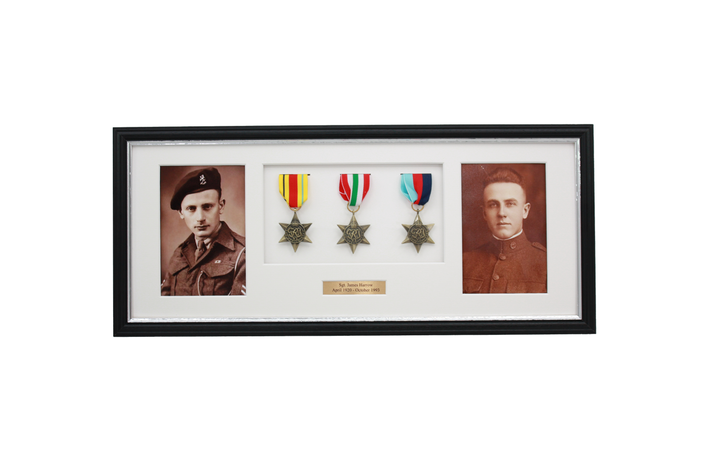 Personalised Military Medal display Frame for Three Medals and two 6x4" Photographs. Traditional Range. - PhotoFramesandMore - Wooden Picture Frames
