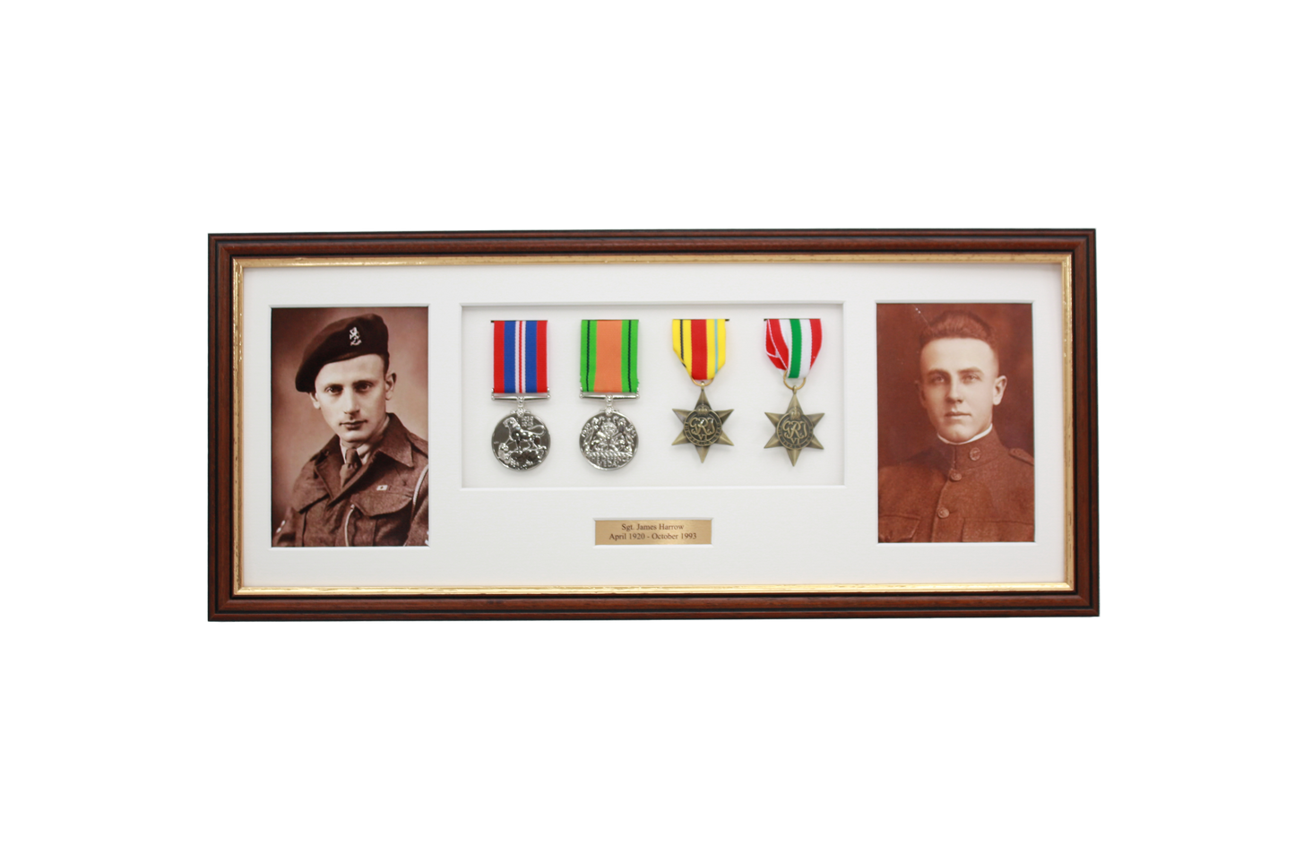 Personalised Military Medal display Frame for Four Medals and two 6x4" Photographs. Traditional Range. - PhotoFramesandMore - Wooden Picture Frames