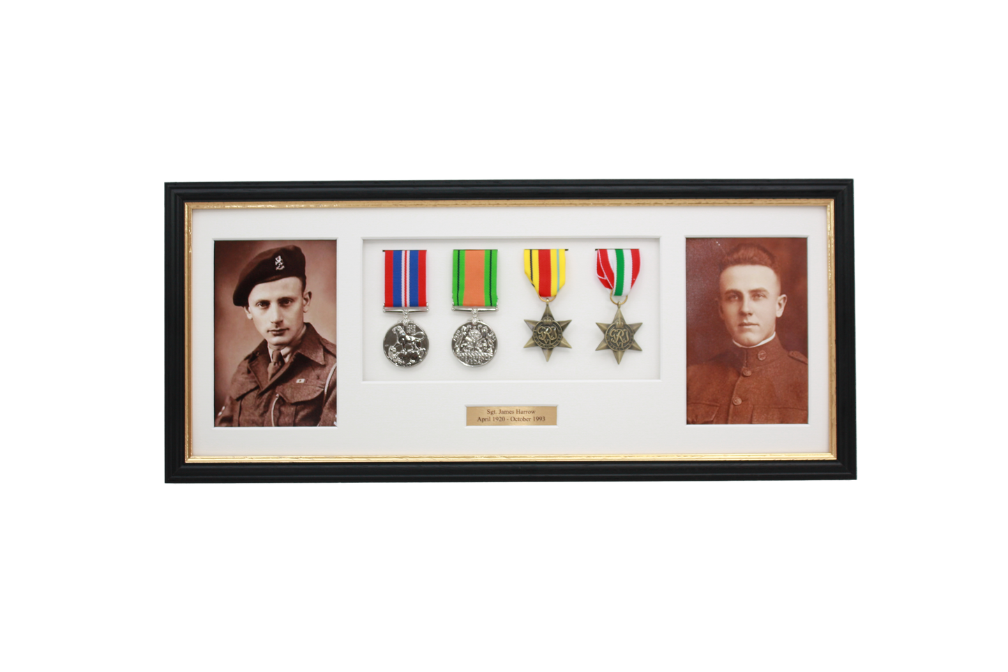 Personalised Military Medal display Frame for Four Medals and two 6x4" Photographs. Traditional Range. - PhotoFramesandMore - Wooden Picture Frames