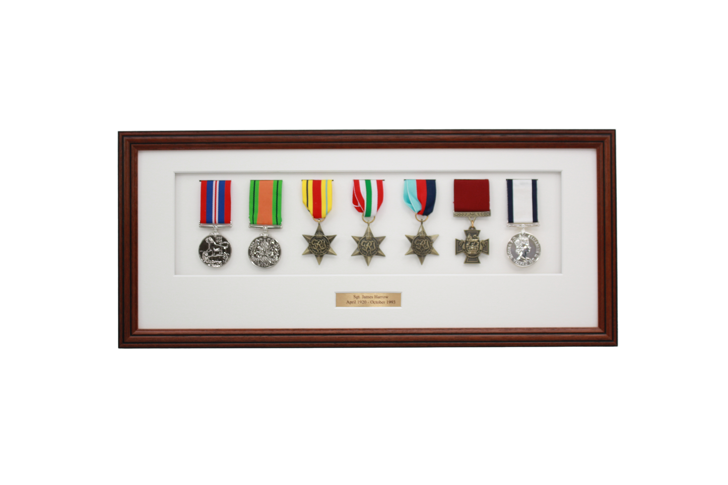 Personalised Military Medal display Frame for Seven Medals. Traditional Range. - PhotoFramesandMore - Wooden Picture Frames