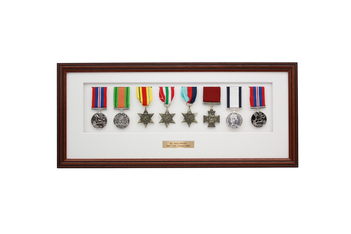 Personalised Military Medal display Frame for Eight Medals. Traditional Range.