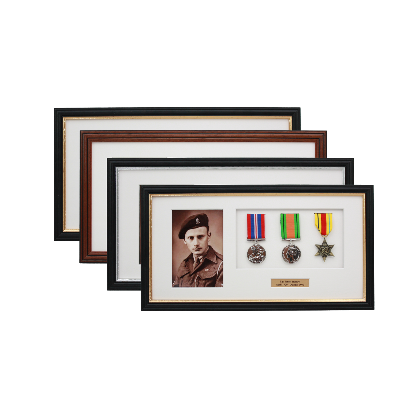 Personalised Military Medal display Frame for Three Medals and a 6x4" Photograph. Traditional Range. - PhotoFramesandMore - Wooden Picture Frames