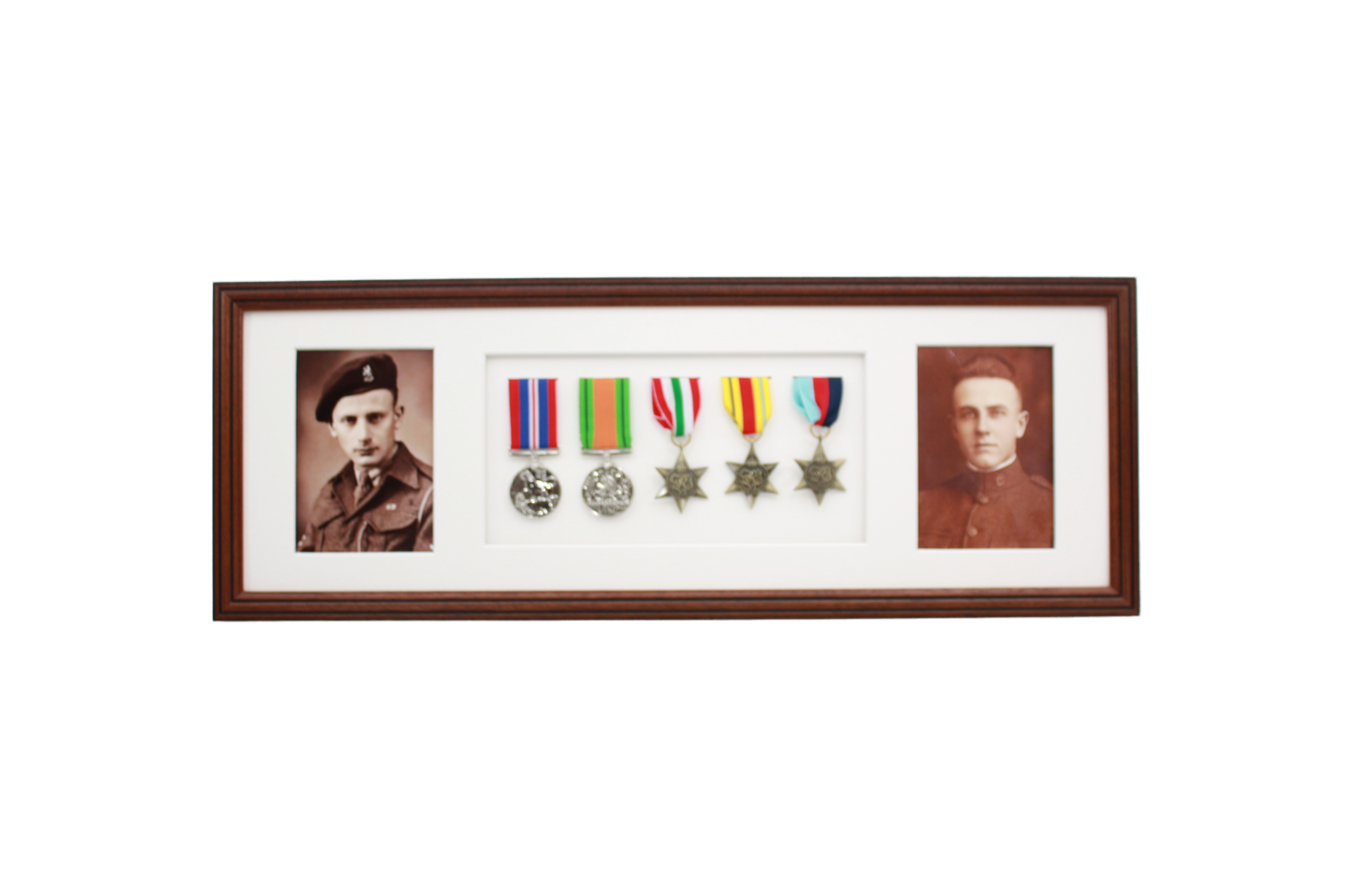 Personalised Military Medal display Frame for Eight Medals and one 6x4" Photo. Traditional Range.