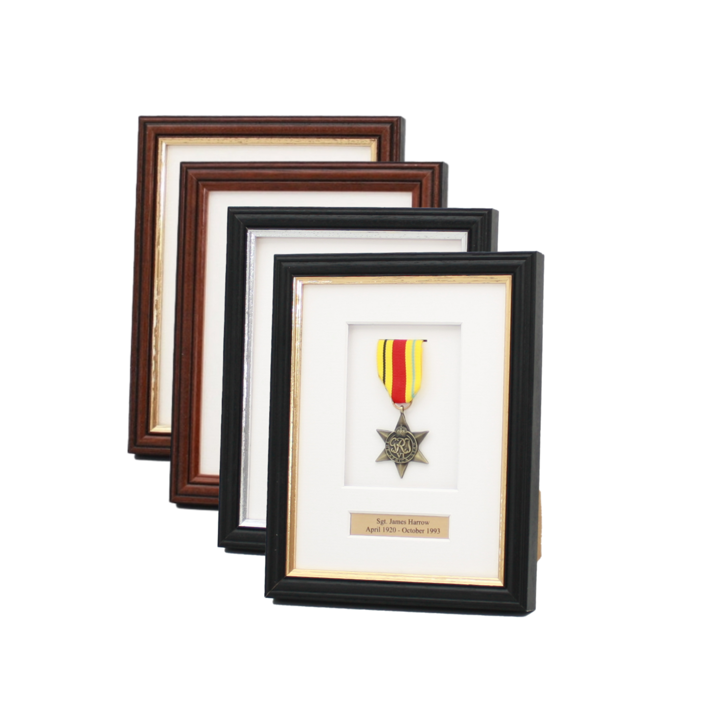 Personalised Military Medal display Frame for 1 Medal. Traditional Range. - PhotoFramesandMore - Wooden Picture Frames
