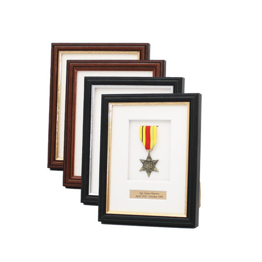 Personalised Military Medal display Frame for 1 Medal. Traditional Range. - PhotoFramesandMore - Wooden Picture Frames