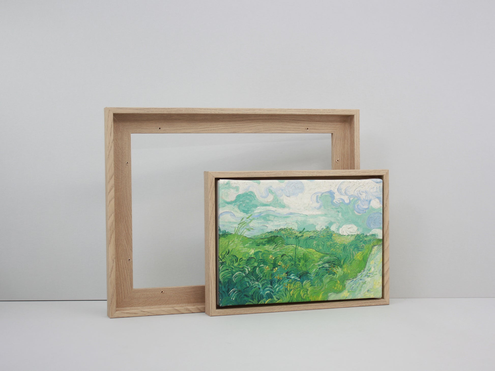Oak Colour Wooden Tray Frames. 22mm Deep. Standard Size. Floating Effect Frames for Canvas - PhotoFramesandMore - Wooden Picture Frames