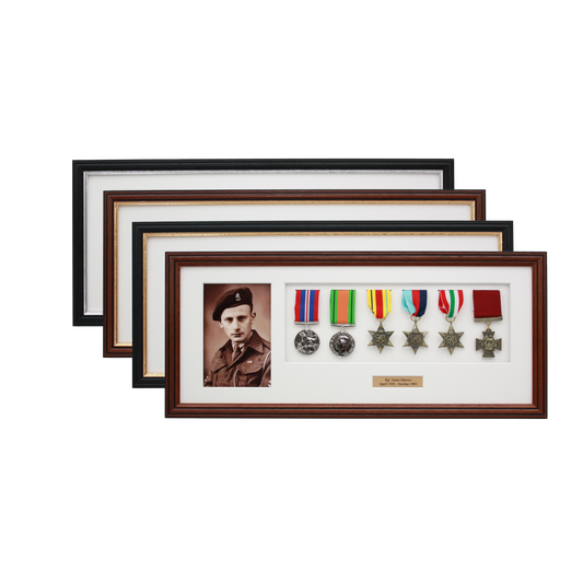 Personalised Military Medal display Frame for Six Medals and one 6x4" Photograph. Traditional Range - PhotoFramesandMore - Wooden Picture Frames