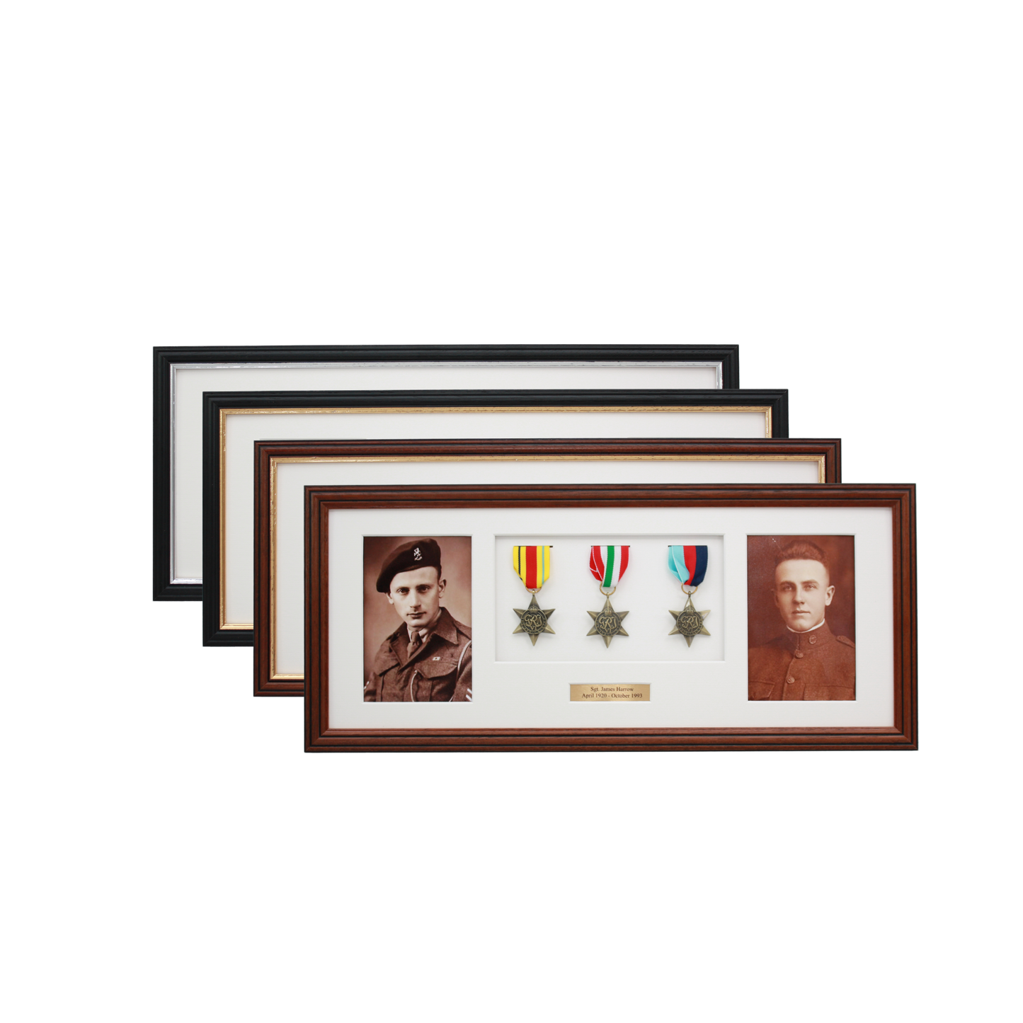 Personalised Military Medal display Frame for Three Medals and two 6x4" Photographs. Traditional Range. - PhotoFramesandMore - Wooden Picture Frames