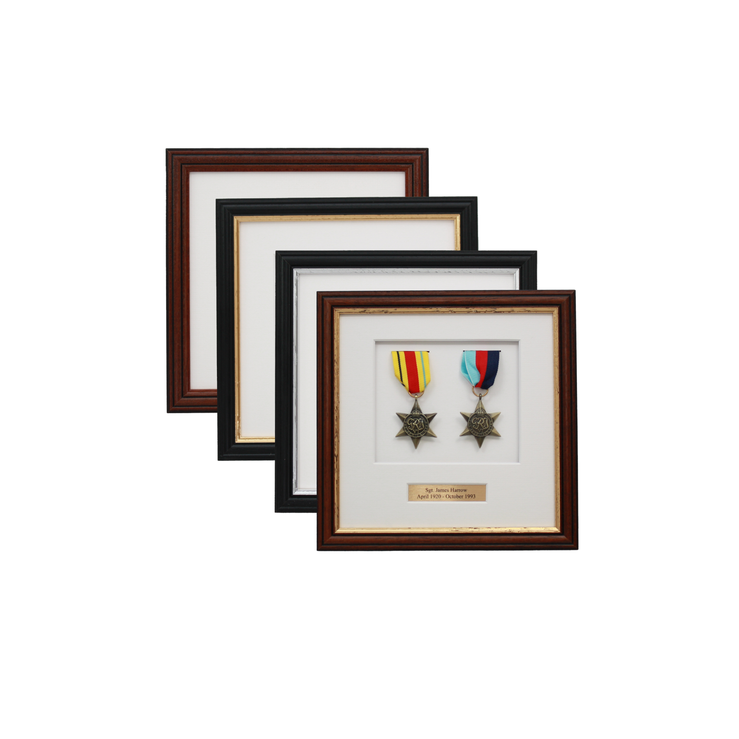 Personalised Military Medal display Frame for Two Medals. Traditional Range. - PhotoFramesandMore - Wooden Picture Frames