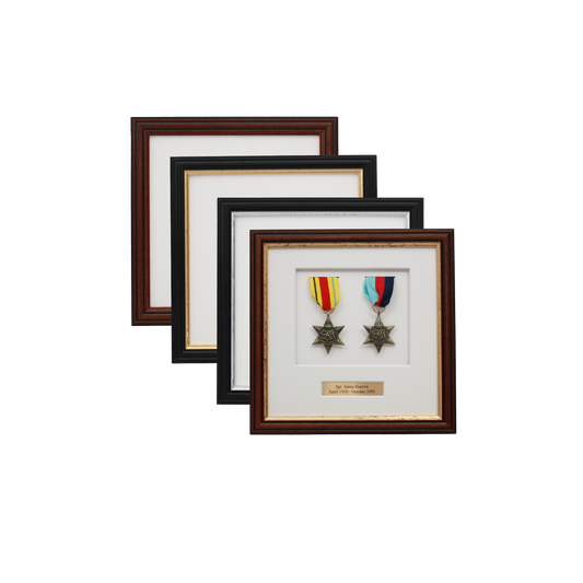 Personalised Military Medal display Frame for Two Medals. Traditional Range. - PhotoFramesandMore - Wooden Picture Frames