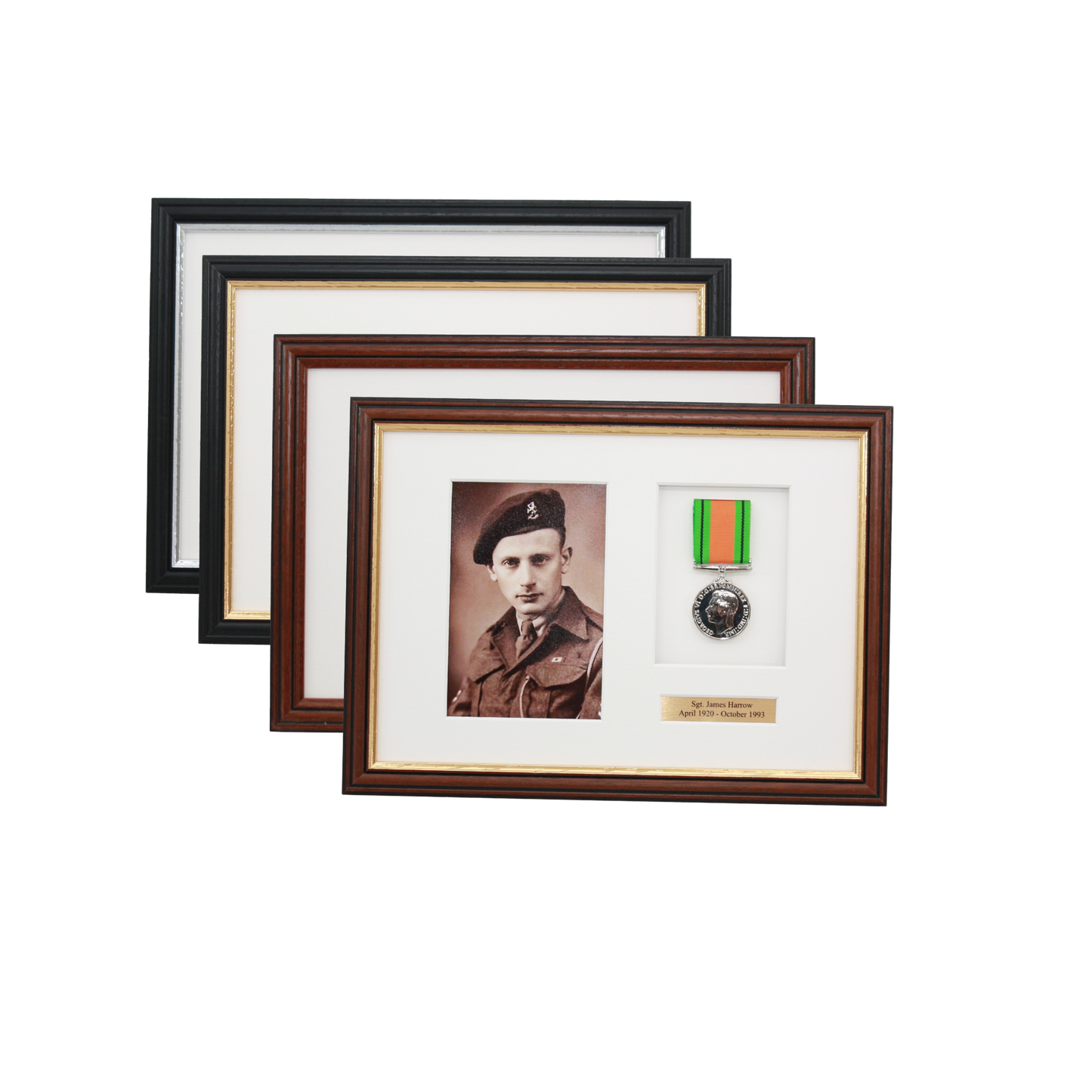 Personalised Military Medal display Frame for One Medal and a 6x4" Photograph. Traditional Range. - PhotoFramesandMore - Wooden Picture Frames