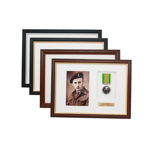 Personalised Military Medal display Frame for One Medal and a 6x4" Photograph. Traditional Range. - PhotoFramesandMore - Wooden Picture Frames