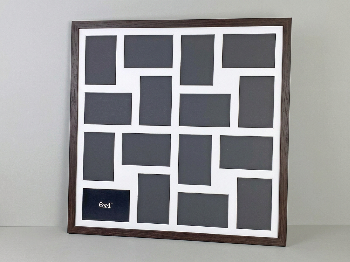 Suits Sixteen 6x4" Photos. 60x60cm. Wooden Multi Aperture Photo Frame.