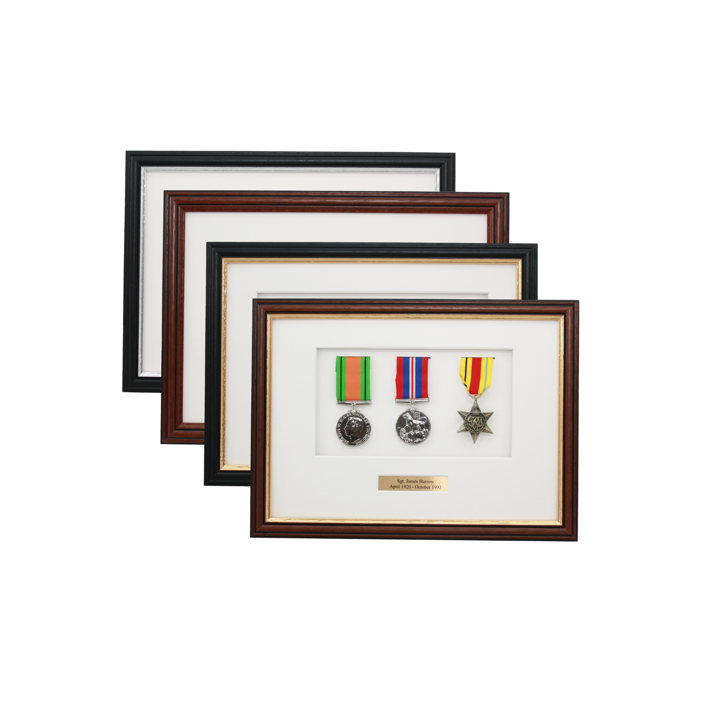 Personalised Military Medal display Frame for Three Medals. Traditional Range. - PhotoFramesandMore - Wooden Picture Frames