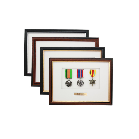 Personalised Military Medal display Frame for Three Medals. Traditional Range. - PhotoFramesandMore - Wooden Picture Frames