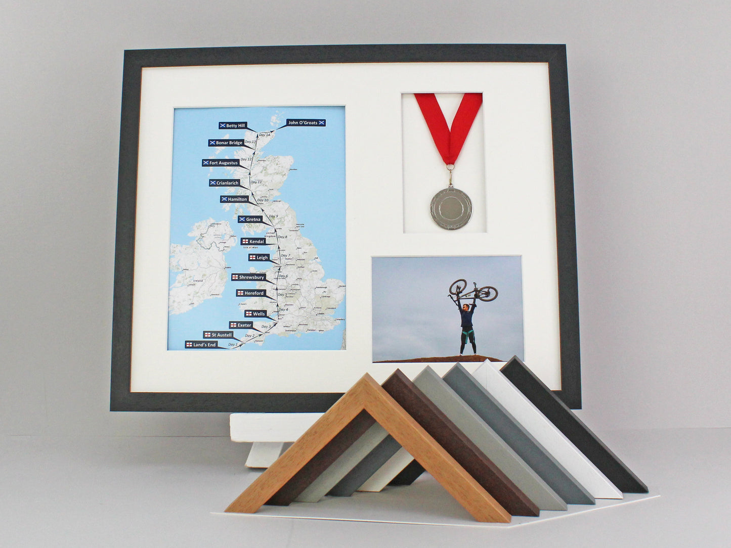 Medal display Frame with Apertures for Portrait A4 Map/certificate & 5x7" Photo. 40x50cm. - PhotoFramesandMore - Wooden Picture Frames
