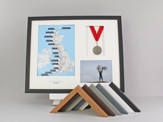 Personalised Medal display Frame with Apertures for  Portrait A4 Map/certificate & 5x7" Photo. 40x50cm. - PhotoFramesandMore - Wooden Picture Frames