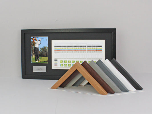 Personalised Golf Score Card Display Frame, With 6x4" Photo. 25x50cm Frame | Score Card sizes can vary - Check your size before purchase. - PhotoFramesandMore - Wooden Picture Frames
