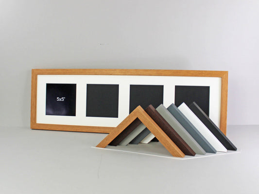 Multi Aperture Frame. Suits four 5x5" Photos. 20x70cm. - PhotoFramesandMore - Wooden Picture Frames