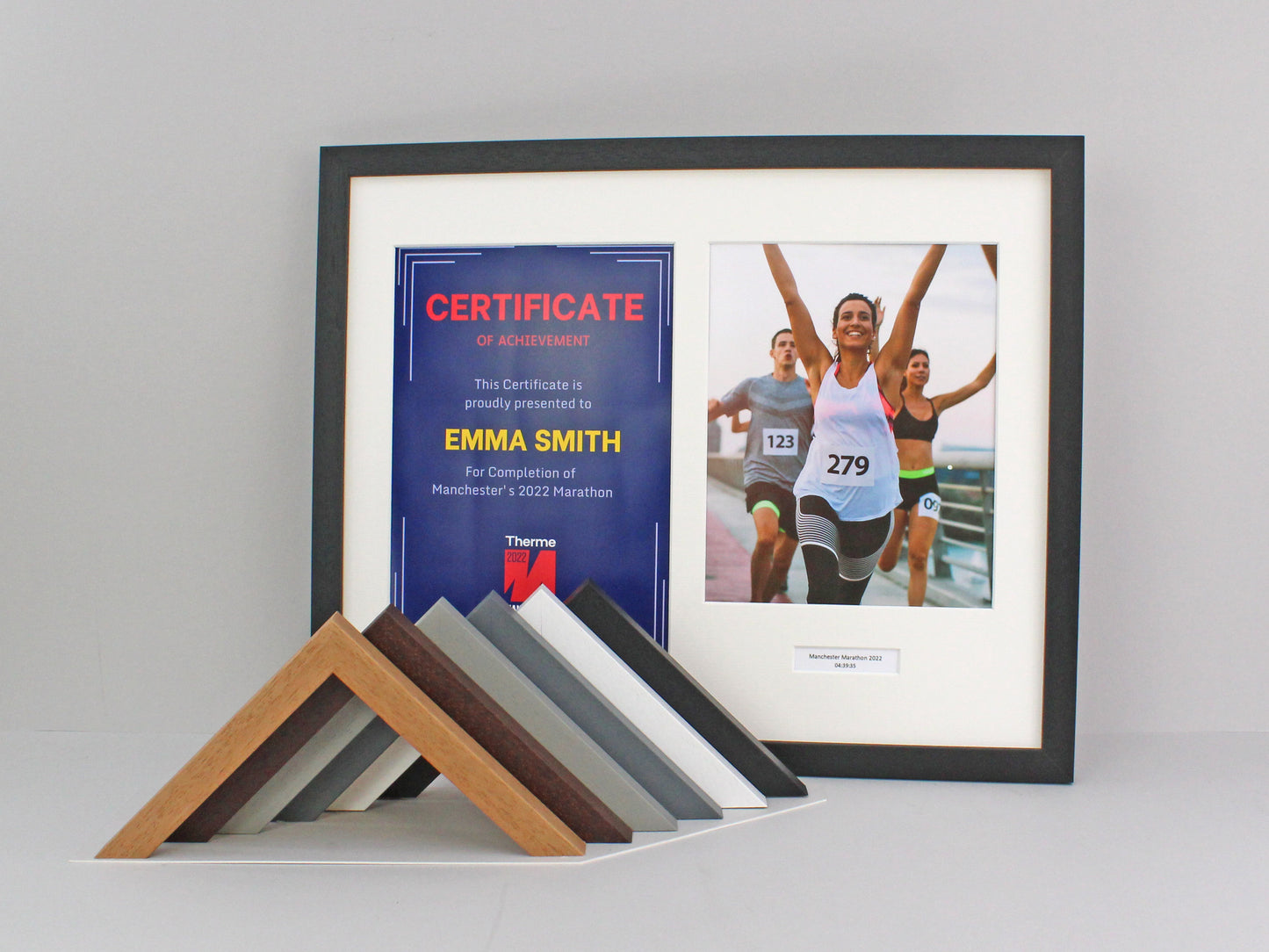 Personalised Certificate Frame and 8x10" Photograph. 40x50cm. Perfect for sporting achievements such as karate, ballet, fun runs & More - PhotoFramesandMore - Wooden Picture Frames