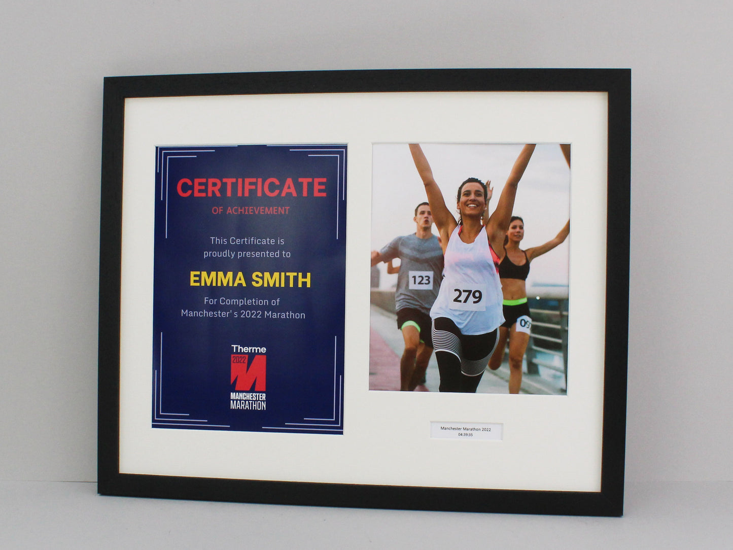 Personalised Certificate Frame and 8x10" Photograph. 40x50cm. Perfect for sporting achievements such as karate, ballet, fun runs & More - PhotoFramesandMore - Wooden Picture Frames