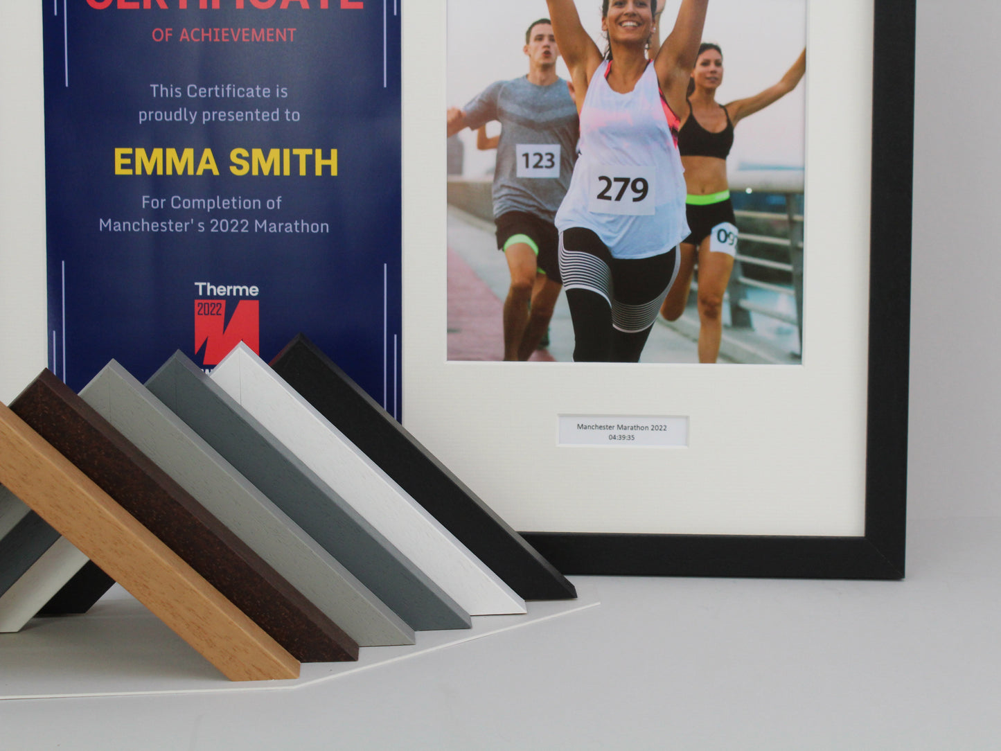 Personalised Certificate Frame and 8x10" Photograph. 40x50cm. Perfect for sporting achievements such as karate, ballet, fun runs & More - PhotoFramesandMore - Wooden Picture Frames
