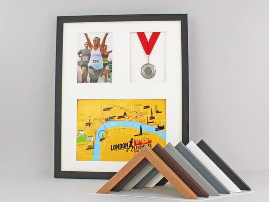 Medal display Frame with Apertures for A4 Map/certificate & 5x7" Photo. 40x50cm. - PhotoFramesandMore - Wooden Picture Frames